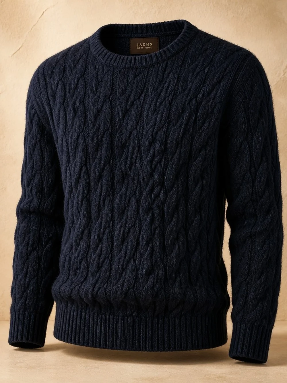 JACHS NY Men's L Navy Cable Knit Lambswool Blend Crewneck Pullover Sweater 5045